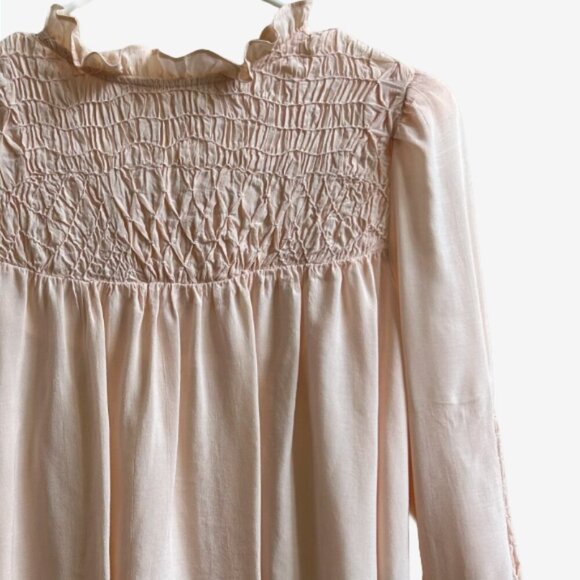 Free People Blouse Pink Coral Smocked Yoke Size XS - Picture 6 of 9